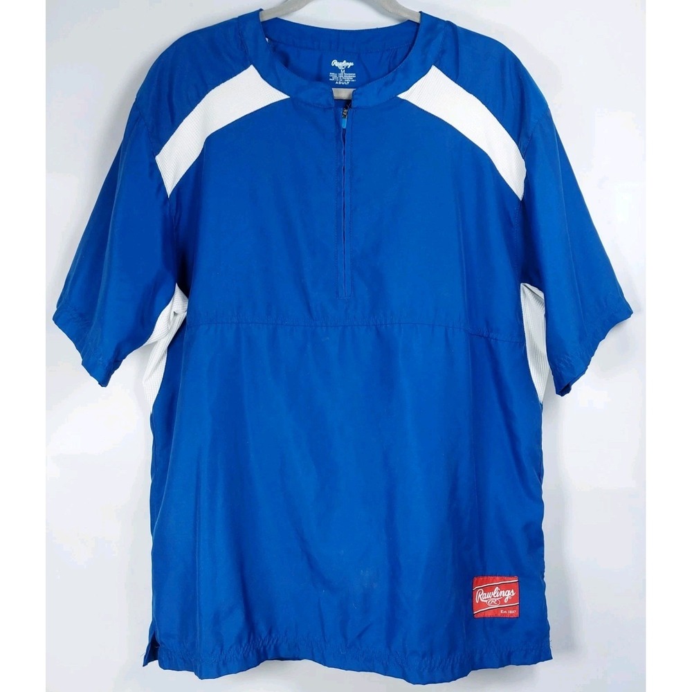 Rawlings Baseball Pullover Windbreaker S/S Royal Blue 1/4 Zip Adult Medium